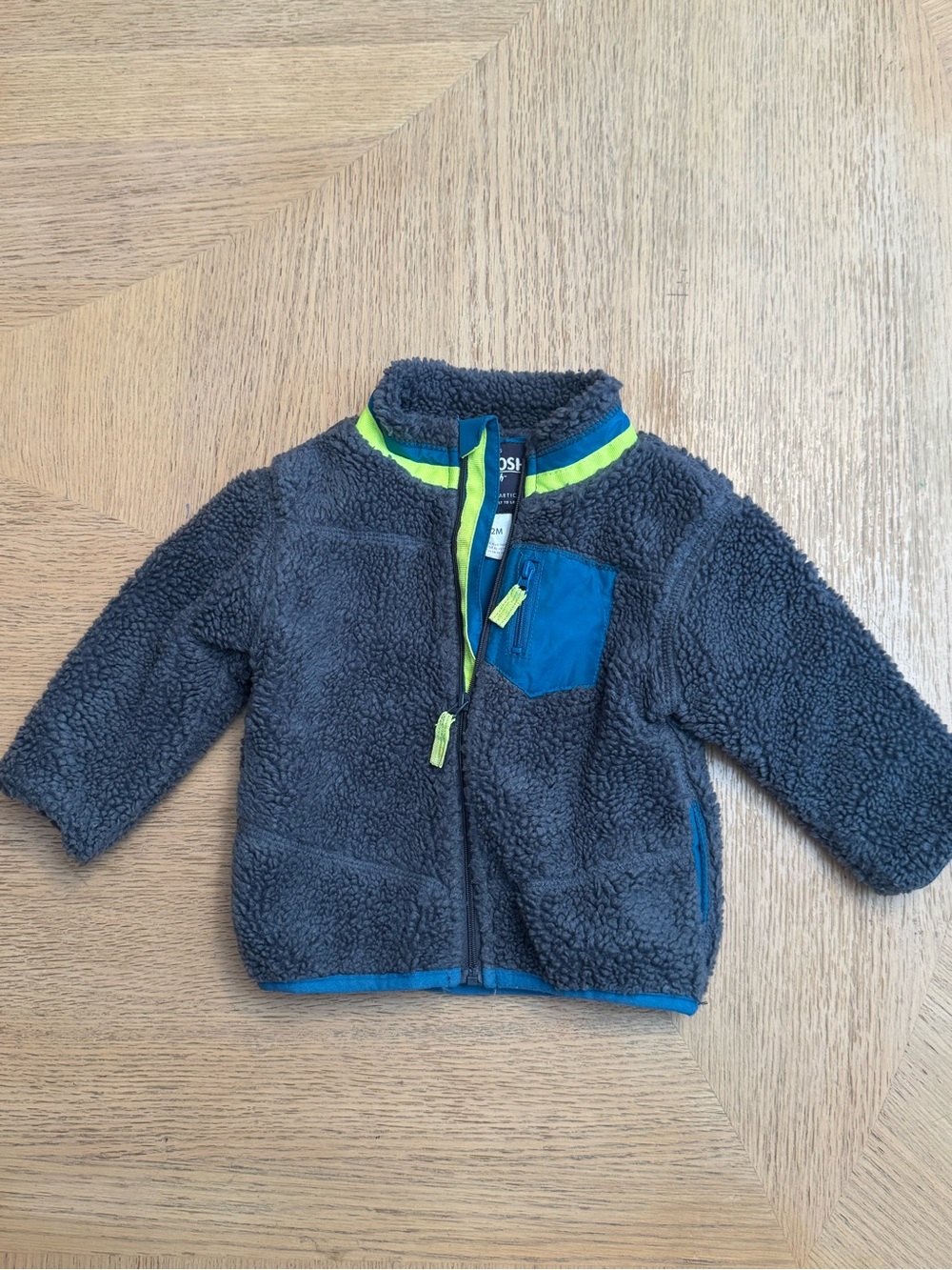 OshKosh B'gosh Teal Jacket with Charcoal Sherpa Lining and Neon Accent